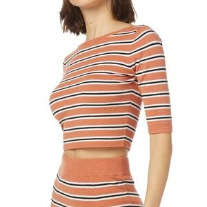 Favorite Daughter Coral Stripe Revenge Crop Knit Top